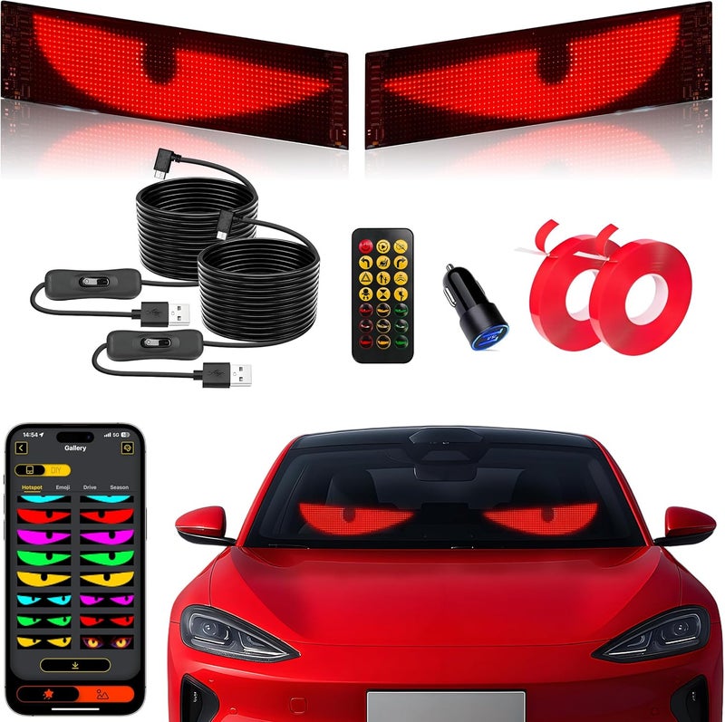 UPONELED 2PCS Devil Eyes Light for Cars,14.72inx3.62in Programmable Flexible LED Display with Remote/App Control,Soft Screen for Car LED Lights Interior, LED Eyes for Truck Windshield - Image 1